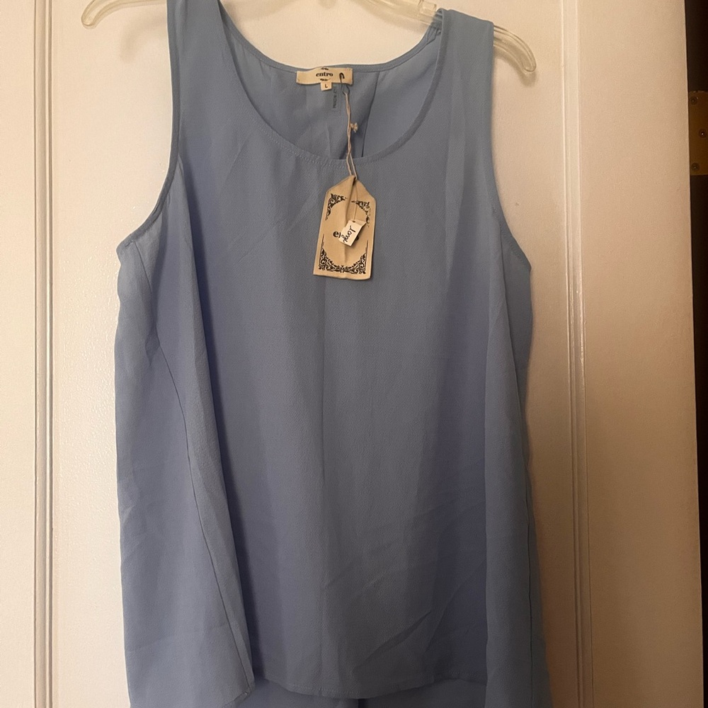 Entro Blue Sleeveless Tank Top with Rounded Neckline